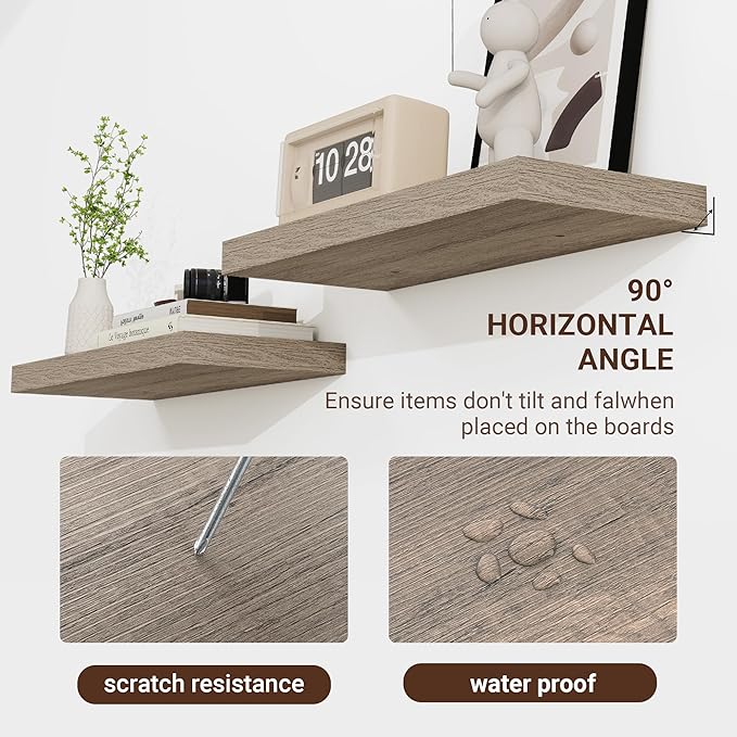 16 Inch Floating Shelves, 3D Textured Wood Grain, 16"x9.25"x1.5" Inch Deep Floating Shelves for Wall, Wooden Shelves for Bathroom, Bedroom, Living Room, Vintage Gray Oak