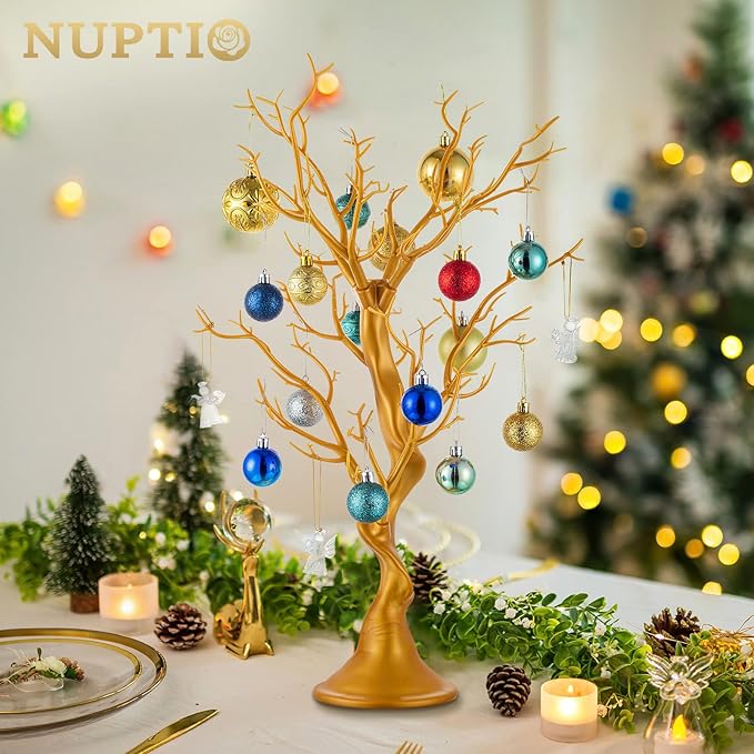 Nuptio Gold Christmas Tree Branch Artificial 22.8 inch Tall Manzanita Tree Centerpiece Wedding Centerpieces for Tables, Decorative Ornament Display Tree Branches for Decoration Weddings (1 Pc)