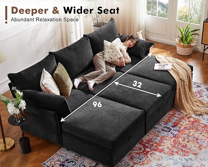 134.6" Oversized Modular Sectional Sofa, 6 Seater U Shaped Couch with Storage Ottoman with Reversible Chaise Deep Seat for Living Room, Apartment - Chenille Black