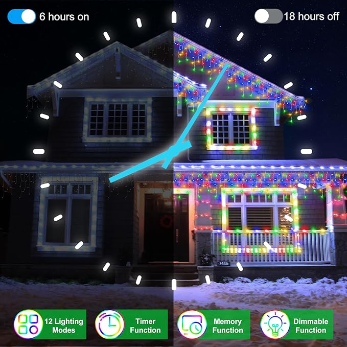 66FT 666 LED Outdoor Christmas Lights - 148 Ice Drops, 12 Pro Modes with Timer Memory & Brightness, Waterproof Hanging Ice String Light for Holiday Wedding Garden Fence House Decor (Multicolor)