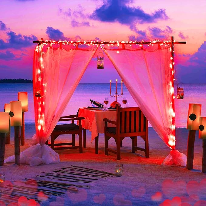 JMEXSUSS 4 Pack 400 LED 132FT Red Solar Fairy Lights Outdoor Waterproof, 8 Modes Copper Wire Solar String Lights for Outside Patio Garden Christmas Decorations