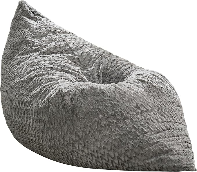 Hobestluk 3 in 1 Bean Bag Chair Giant Bean Bag Chairs for Adults with Chevron Plush Fur Cover Convertible Bean Bag Floor Cushion with Machine Washable Cover for Living Room (Chevron Plush Grey)
