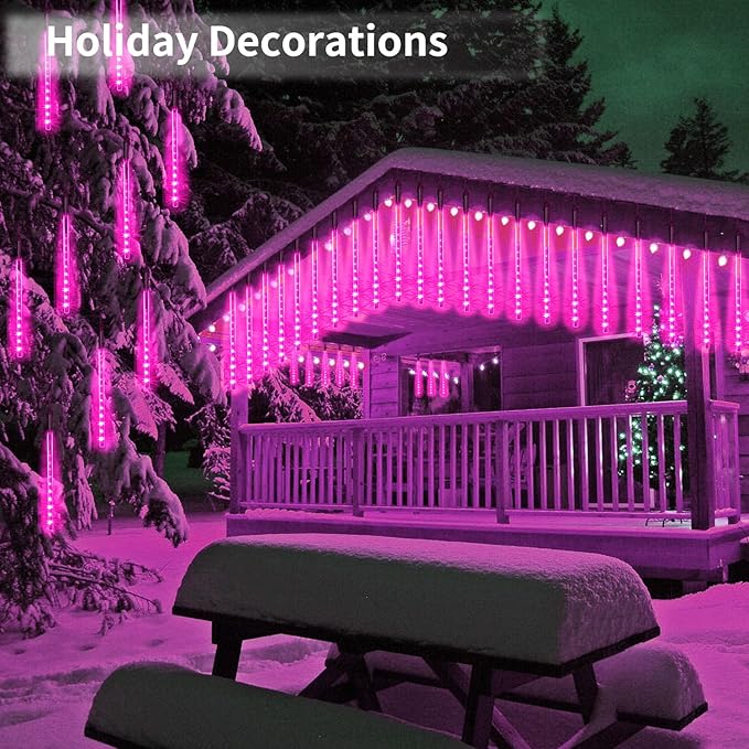 Christmas Meteor Shower Rain Lights, 10 Tube 12 Inch 240 LEDs Icicle Outdoor Raindrop for Xmas Halloween Wedding Party Tree Holiday Decoration, Pink