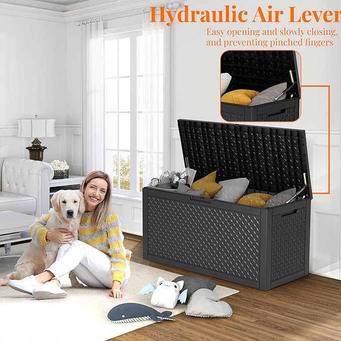 Vixzen 100 Gallon Waterproof Deck Box – Outdoor Storage Organizer for Patio & Garden,Black Pattern