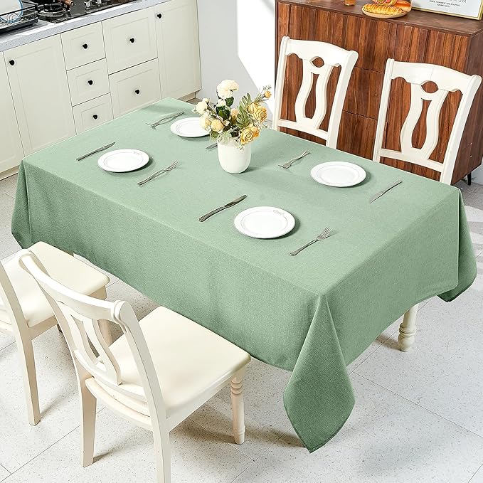 IVAPUPU Textured Linen Table Cloth for Rectangle Table - Sage Green Tablecloths Rectangular Waterproof Wrinkle Free Wipeable Dining Cover for Spring Wedding Birthday Kitchen Decor, 60 x 120 Inch