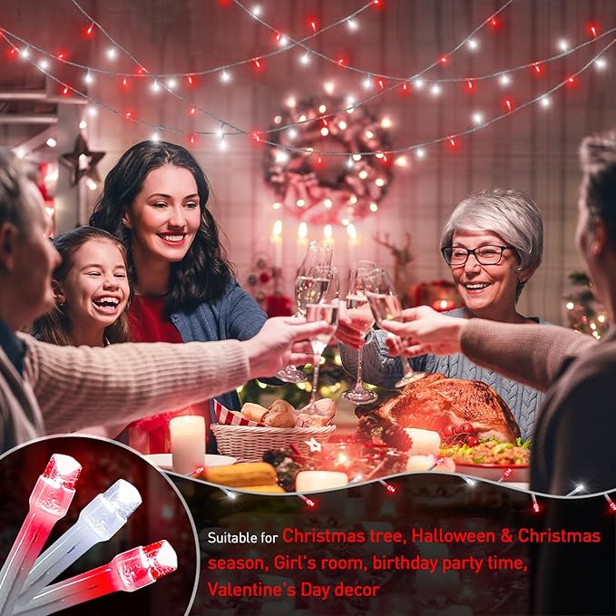 JMEXSUSS Red and White Christmas Tree Lights with Remote, 600 LED String Lights Outdoor Indoor Clear Wire, 168ft Christmas Twinkle Lights Plug in for Bedroom Tree Birthday Party Christmas Decorations