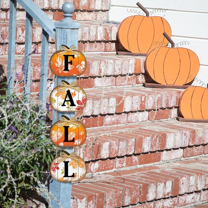 Fall Decorations for Home, Fall Pumpkin Door Sign for Front Door Decor, Autumn Maple Leaf Pumpkin Decorations Wooden Hanging Signs for Home Wall Porch Outdoor Party