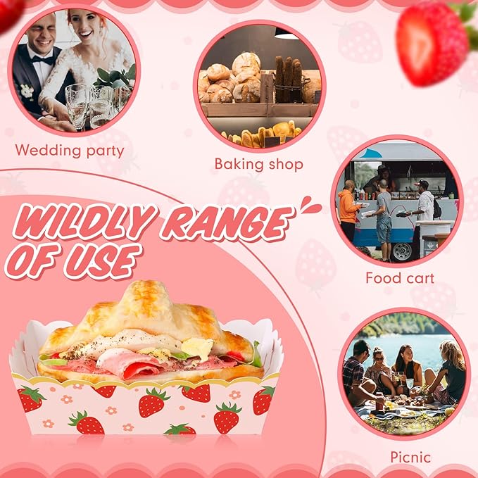 48 Pcs Strawberry Paper Food Trays for Strawberry Party Decoration Berry Food Boat Nacho Trays Disposable Snack Holder for Berry First Birthday Baby Shower Party Supplies