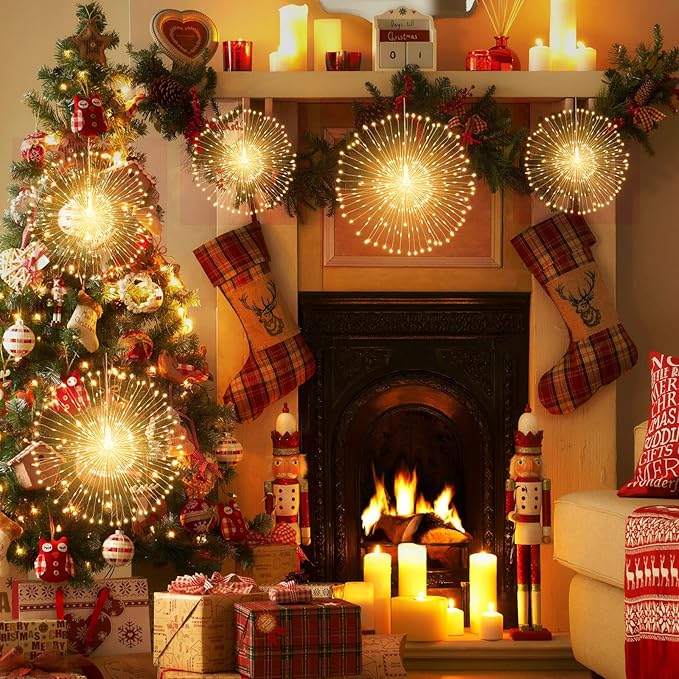 Techip 4 Pcs 225Led Lights Battery Operated Fairy Lights Copper Wire with Remote 8 Modes Wedding Hanging String Lights Christmas Decorative Lights Outdoor Indoor Decoration,Warm White