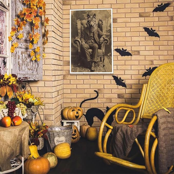 Werewolf Vintage Shoot Art Poster Print Canvas Wall Art Ideal for Dark Academia Gothic Occult Decor Living Room Bedroom Office Posters Decorations Creepy Picture 16X24inch Unframed