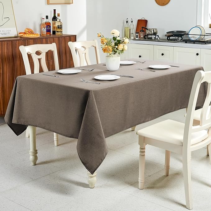 IVAPUPU Textured Linen Table Cloth for Rectangle Table - Mocha Tablecloths Rectangular Waterproof Wrinkle Free Wipeable Dining Table Cover for Spring Wedding Birthday Kitchen Decor, 60 x 84 Inch