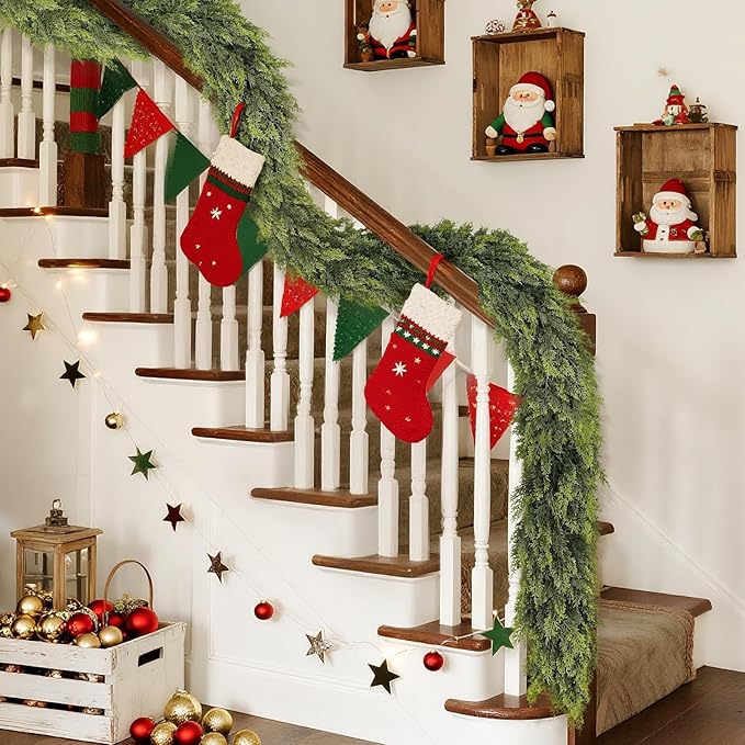 Real Touch Cedar Garland - Artificial Christmas Garlands Faux Green Cedar Fake Pine Needles Garland for Fireplace,Table, Stairs, Mantle, Window,Indoor Outdoor,Home,Holiday Decor(1 PCS,5 FT)