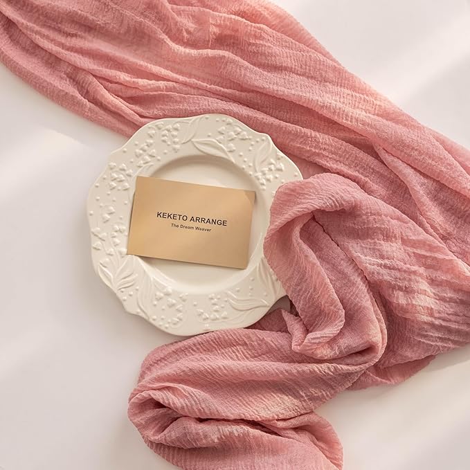 6pcs Cheesecloth Table Runner Dusty Rose Gauze 120 Inch 10 FT Rustic Boho Cheese Cloth Runner for Wedding Baby Shower Bridal Shower Party Long Sheer Centerpiece Fall Home Decoration