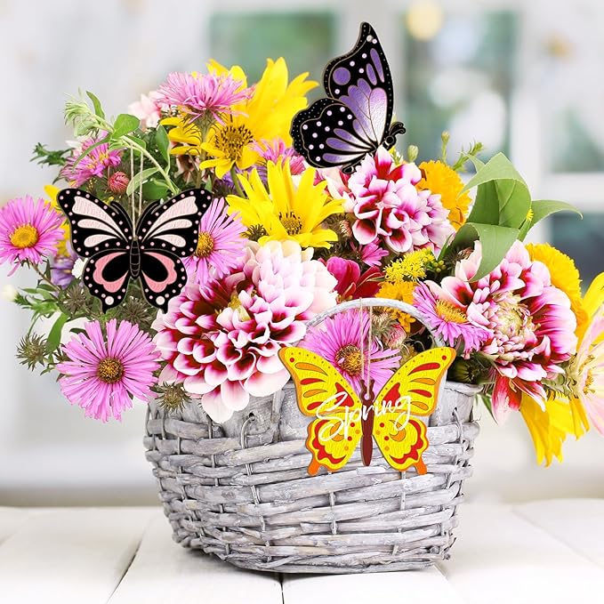 80PCS Wooden Spring Ornaments to Paint Butterfly Cutouts, 8 Styles DIY Blank Unfinished Wood Butterfly Cutouts Ornament for Home Crafts Hanging Decorations