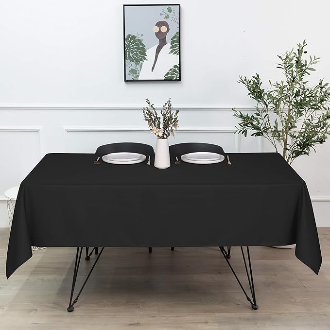 sancua Square Tablecloth - 60 x 60 Inch - Water Resistant Spill Proof Washable Polyester Table Cloth, Decorative Fabric Table Cover for Dining Tables, Buffet Parties and Camping, Black