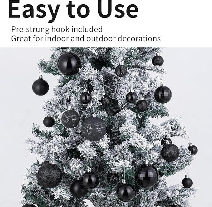 LANGXUN 36pcs Black Christmas Tree Decorations Balls, Bolas De Navidad, 2025 Christmas Decor, Indoor Outdoor Shatterproof Christmas Ornaments, Xmars Party Wedding Suppiles