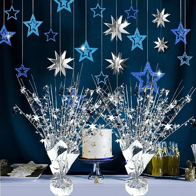 6 Pack Metallic Foil Spray Centerpiece Star Table Decoration Burst Table Centerpieces for Birthday Wedding Anniversary Graduation Holiday Party Supplies Decor, Silver