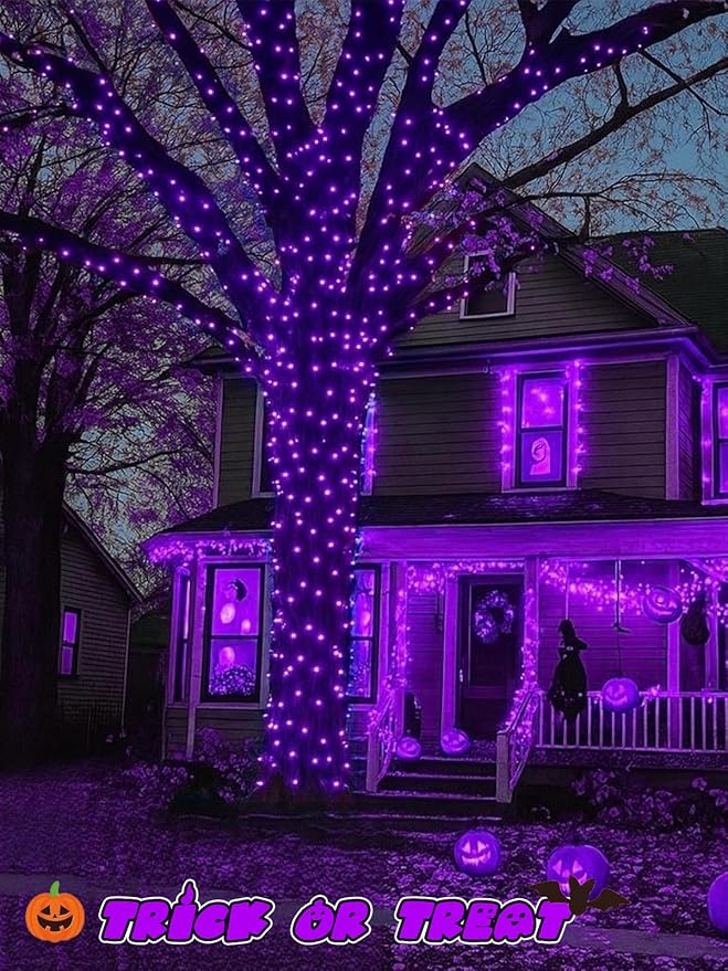 Halloween String Lights Battery Operated with Auto Timer, 33FT 100 LED Waterproof LED Purple String Lights with 8 Modes, Fairy Twinkle Light for Indoor & Outdoor Party Bedroom Halloween Decorations