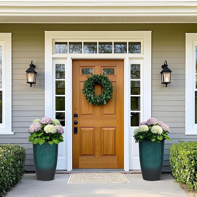 23.6" H Large Tall Outdoor Planters, Set of 2 Plastic Large Flower Pots for Outdoor Plants, with Gradient Turquoise Finish, Weather-Resistant for Porch, Garden, Patio or Indoor Use