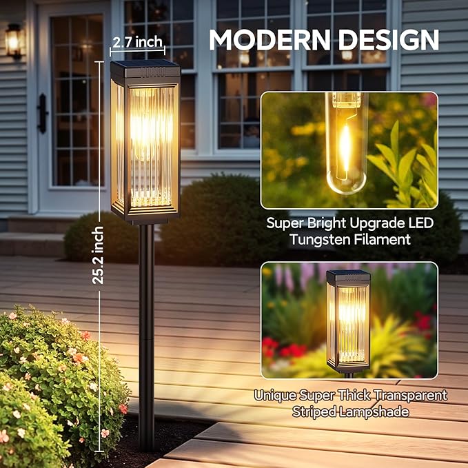 Solar Pathway Lights Outdoor, 2 Pack Upgraded Solar Lights Outdoor Waterproof, Bright Up to 15 Hrs Auto On/Off Garden Light for Yard Patio Lawn Path Walkway Driveway Outside Decor