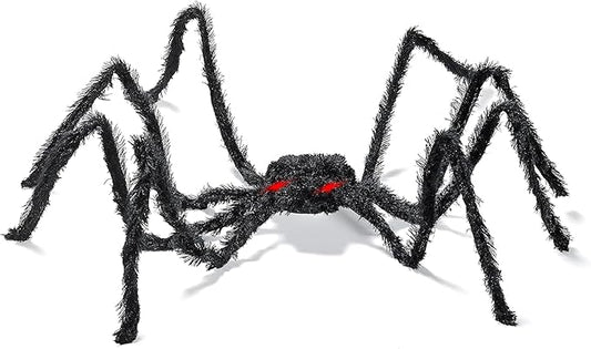 PREXTEX Halloween Spider with Light Up Eyes (LED Lights) - Decorations 4 Ft Hairy Spider Prop with Giant LED Red Eyes - Halloween Decor for Indoor, Outdoor, Golf Cart, Wall - Door Hanger