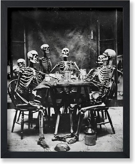 Poster Master Vintage Skeletons Smoking Poster - Retro Dinner Party Print - Skeleton Art - Halloween Art - Gift for Him & Her - Gothic Decor for Dorm, Living Room or Bedroom - 11x14 UNFRAMED Wall Art