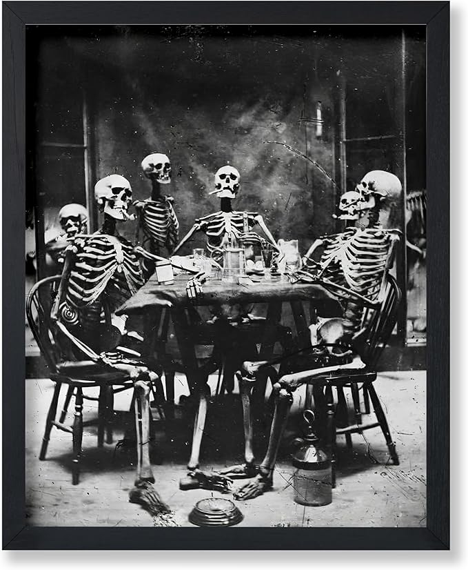 Poster Master Vintage Photograph Poster - Retro Daguerreotype Print - Gift for Artist, Friend - Skeletons Smoking at Table, Dinner Party, Goth - Wall Decor for Home, Dorm, 18x24 Unframed Wall Art