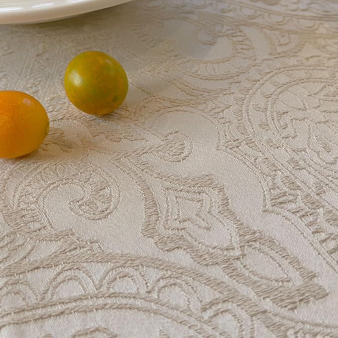Jacquard Rectangle Tablecloth, Thick Kitchen Dining Table Cloth, Waterproof Wrinkle Free Decorative Fabric Table Cover for Outdoor and Indoor, 70x108 Inch Milky White
