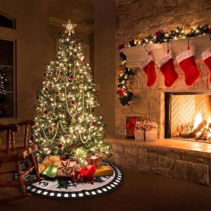 Christmas Tree Skirt 36 Inch Snowman Xmas Tree Skirts with Edge Rustic Vintage Farmhouse Christmas Decoration Ornaments for Merry Christmas Holiday Party Indoor Outdoor (Tree, 36inch)