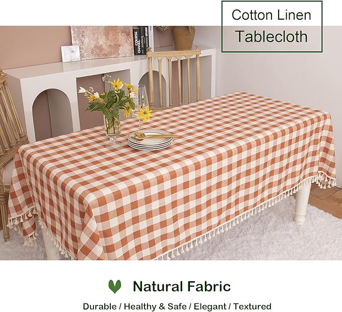 Rustic Plaid Thanksgiving Tablecloth-Country Buffalo Check Cotton Table Cloth for Spring Fall Farmhouse Kitchen Dining Restaurant Decoration(Rectangle/Oblong, 55x70, Orange)