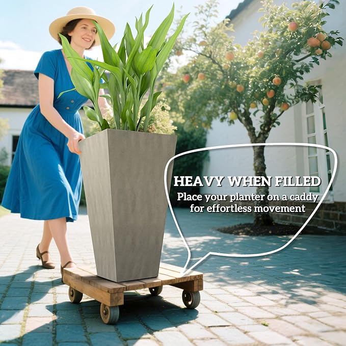 Outsunny Tall Planters for Outdoor Plants Set of 3, 28 in Taper Planters with Drainage Holes, Indoor Grande Plant Pots, Front Porch Decor, Grey