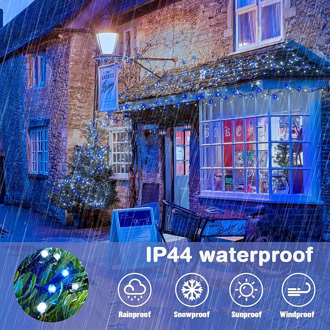 JMEXSUSS 66ft 200 LED Blue and White Christmas Lights, Outdoor Christmas String Lights Plug in, Expandable Christmas Lights for Tree Outside Party Home Decorations, EXS-S-0200