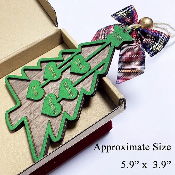 2025 Personalized Christmas Ornaments Family of 2/3/4/5/6/7/8,Custom Christmas Tree Ornaments Deorations with Names,Customized Xmas Ornament Tree Deorations,Personalized Wooden Ornament Gifts
