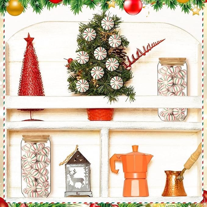 36 Pcs Felt Peppermint Decoration Christmas Wool Peppermints Christmas Arts Crafts Supplies, DIY Garland for Tree Home Vase Filler Decoration(Green)