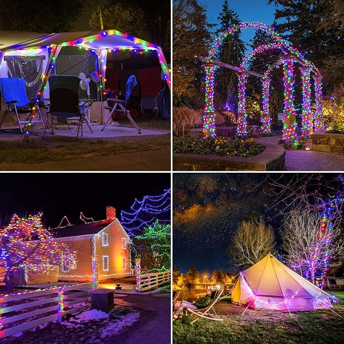JMEXSUSS 4 Pack 100 LED Solar Christmas Lights, 33ft Solar String Lights Outdoor Waterproof, 8 Modes Multicolor Solar Fairy Lights for Garden Yard Tree Christmas Decorations