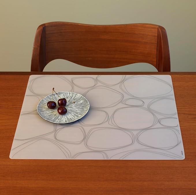 modern-twist Pebbles Print-100% Plastic Free Silicone Tabletop, Dining, Decoration, Modern Design, Placemat Rectangle, Black