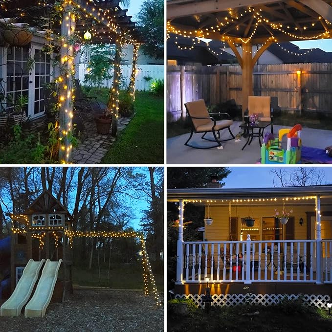 JMEXSUSS 4 Pack 100 LED Solar Fairy Lights, 33ft Warm White Solar String Lights Outdoor Waterproof, 8 Modes Copper Wire Solar Twinkle Lights for Garden Yard Tree Wedding