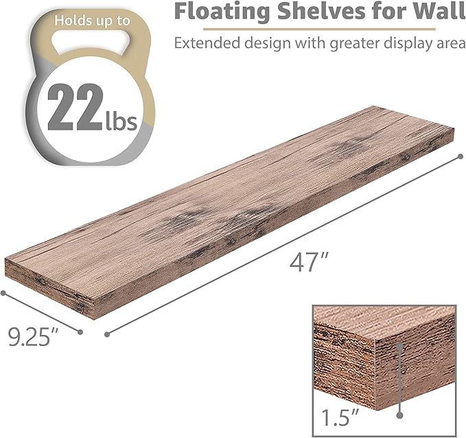 Sorbus Floating Shelves for Wall - 48 Inch Long Bathroom Shelves, Wall Decor for Bedroom, Kitchen, Living Room & Book Storage - Mounted Floating Shelf with Invisible Brackets Mahogany, 2 Pack