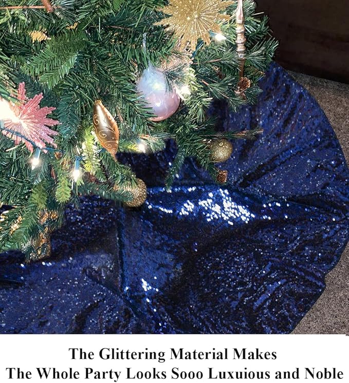 Partisout Sequin Glitter Tree Skirt Christmas Glitter Skirts Colorful Spakle Decor for Halloween (36,Navy Blue)