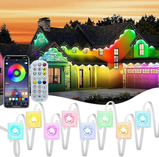 Permanent Outdoor Lights,Intelligent RGB+IC Outdoor Lights with a Wide Range of Scene Modes, IP67 Waterproof for Christmas Decorations,with App/Remote Control (100FT)