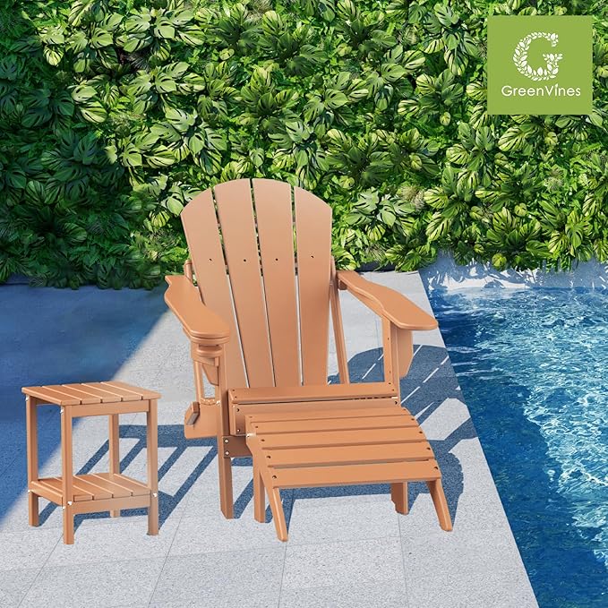 GREENVINES Adirondack-Ottoman | Set of 2 | HDPE Plastic | Outdoor Footrest | All Weather | Foot Rest | Foot Stool | Teak | for Adirondack Chair | for Patio Backyard Pool