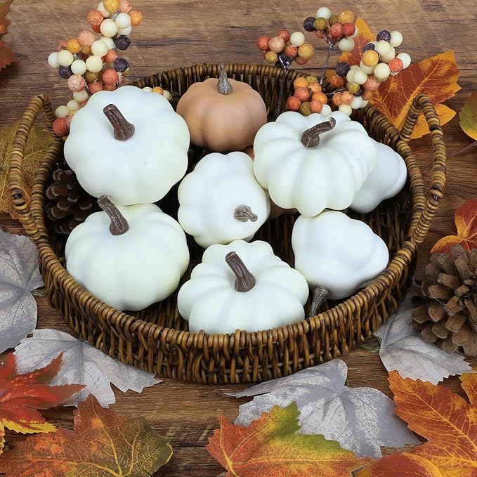 17 PCS Kit Artificial Pumpkins Decorations - Plastic Pumpkins for Fall Home Farmhouse Thanksgiving Mini Pumpkin Decor