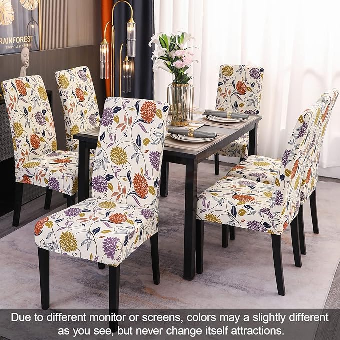 JQinHome Pattern Chair Covers for Dining Room Set of 4, High Stretch Removable Washable Parsons Chair Slipcover for Home Party Hotel Wedding Ceremony (Flower,4PCS)