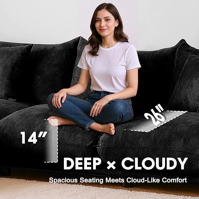 Modern Minimalist Chenille Modular Sectional Sofa, Oversized Couch and Loveseat Set with Thick Cushions, Upholstered Sofa for Small Spaces, Living Room, Bedroom, Office, Apartment(Black,75" Loveseat)