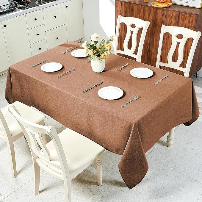 IVAPUPU Textured Linen Table Cloth for Rectangle Table - Coffee Tablecloths Rectangular Waterproof Wrinkle Free Wipeable Dining Table Cover for Spring Wedding Birthday Kitchen Decor, 60 x 84 Inch