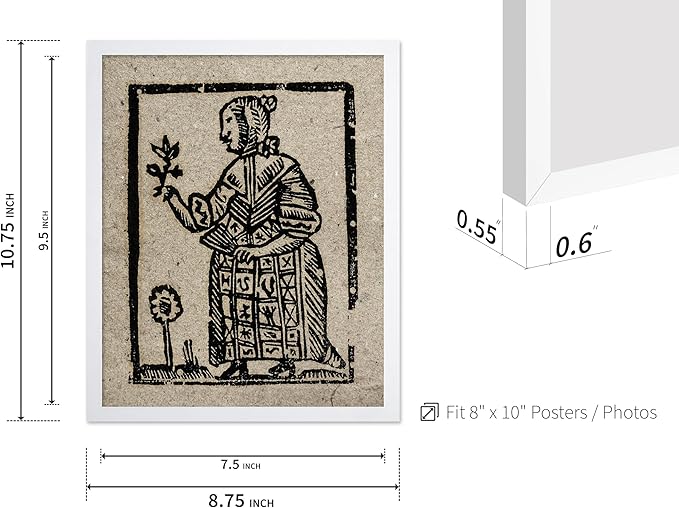 Poster Master Vintage Woodcut Poster - Retro Medieval Print - Gift for Gothic, Horror Fan - Witch Holding a Plant, Magic, Spell, Herbalist - Wall Decor for Bedroom, Dorm, 8x10 White Framed