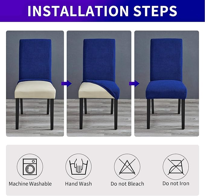 Howhic Stretch Chair Covers for Dining Room Set of 4, Removable Washable Dining Room Chair Covers, Dining Chair Slipcovers Seat Protector, Great for Home Decor and Banquet (Classic Blue, 4 Pack)