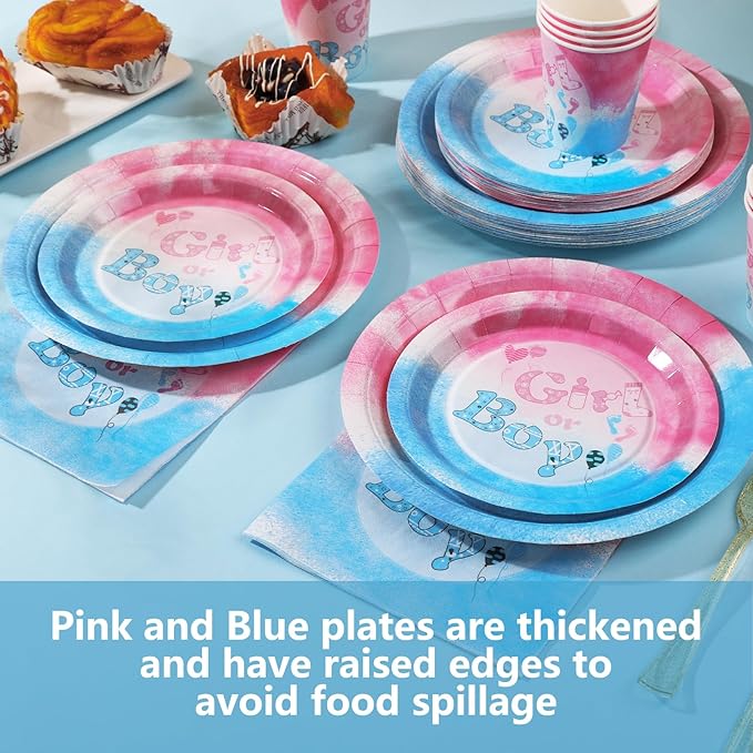 168Pcs Gender Reveal Plates and Napkins Party Supplies, Pink and Blue Plates for Gender Reveal Serves 24, Team Boy or Girl Gender Reveal Ideas, He or She Baby Reveal Decorations
