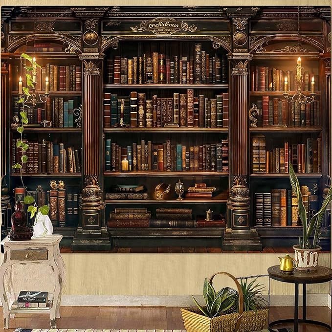 Accnicc Vintage Bookshelf Tapestry Medieval Art Book Tapestries Wall Hanging Gothic Dark Academia Retro Library Backdrop Tapestry for Bedroom Living Room Dorm Study Classroom 90× 68 inch