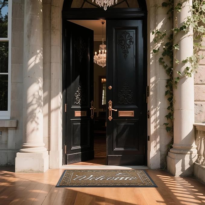 Yimobra Welcome Mat, Heavy Duty Sturdy Door Mats for Home Entrance Outdoor Indoor, Front Doormat for Outside Patio Floor Entry Porch Garage Office, Waterproof, Low Profile, 47 x 24, Beige Brown